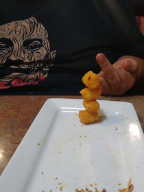 I bet my SO  that he couldnt successfully balance four tater tots on top of each other I lost