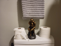 I bought a new statue for my guest bathroom I call it The Stinker The wife is not amused