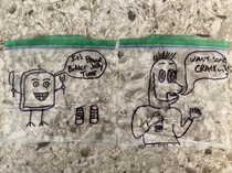 I draw on my kids snack bags Guess which one my wife wouldnt let me send to kindergarten