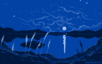 I drew this pixel art animation using  colors and called it moonset 