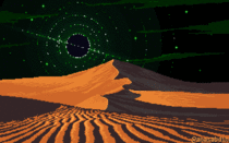I drew this pixel art scene and called it Sahara Blackhole Rise 