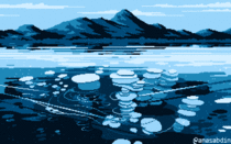 I drew this pixel art scene based on Lake Abraham using  colors amp called it Frozen Methane Lilies 