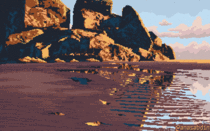 I drew this pixel art scene using  colors and called it ashore 
