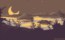 I drew this pixel art scene using  colors and called it Molten Moon 