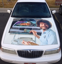I had a contest on Facebook to determine how to wrap the hood of my  Grand Marquis I wrapped it with the winning entry today