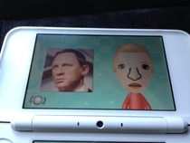 I had a picture on my phone of the Daniel Craig waxwork decided to take a pic of my phone and turn it into a Mii