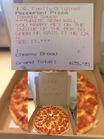 I had to propose to some random dude today Hopefully he didnt just fill up on cheesy bread