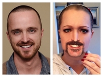 I held a coaster to my face and reddit told me I looked like Aaron Paul I didnt see it until I did a side-by-side with a photoshopped version Now I have confused feelings