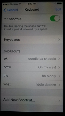 I made some shortcuts in my fiancs phone Now she wont have to type these phrases out