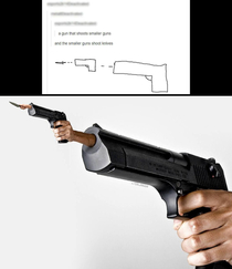 I photoshopped a gun that fires a gun that fires a knife