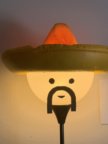 I randomly decided to put this hat on my lamp and had an idea I still need a name for him