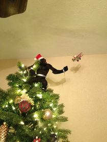 I told my fiancee that we needed to get a funny tree topper to offset the adult tree He nailed it
