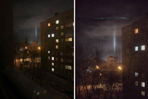 I took a picture of pillar of light when was very cold weather in Russia And this picture reminds me of something 