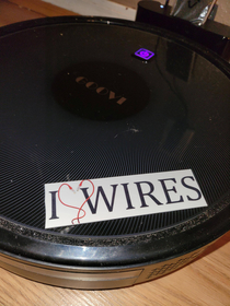 I was complaining about how my roomba knockoff likes to eat wires a friend showed up with a bumper sticker for it