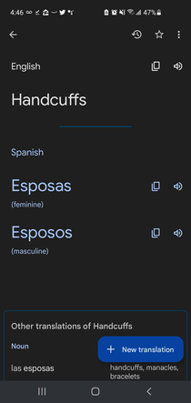 I was looking up how to say Handcuffs in Spanish My wife did not find this funny