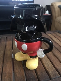 Im a Star Wars fan and my wife a Disney fan She had an idea to stack our novelty cups