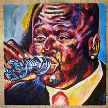 Im painting Shaq drinking a tiny bottle of water oil on canvas