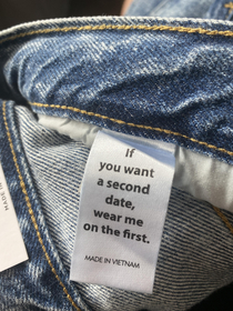 Inner tag on a new pair of jeans I just purchased