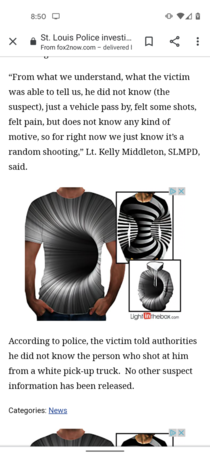 Interesting looking shirt but probably not the best ad placement