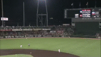 Japanese baseballer Masato Akamatsu robs a home run like spiderman