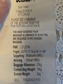 Jetstar claiming I exceed my kg limit by kg with a kg bag 