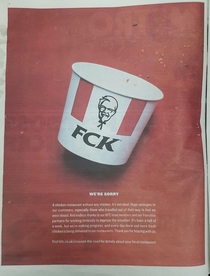 KFCs apology in the Sun newspaper today
