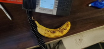 Left the desk for a bit and I came back to this loving message on my banana
