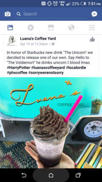 Local coffee shop shows up Starbucks nasty unicorn drink