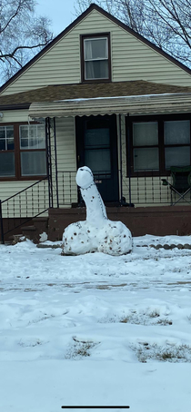 Looked like a shitty snowman from my house Once I pulled down the street to go to work I realized its a literal dick Thanks neighbors