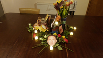 Made a Nicolas Cage shrine for April Fools - my housemates regret letting me move in