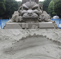 Making a sand Godzilla