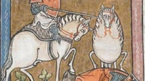 Medieval art from an artist who didnt know how to draw a forward facing horse