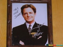 Michael J Foxs autographed headshot at my favorite local restaurant