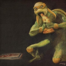 Michelangelo devouring his pizza