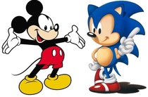 Mickey Mouse and Sonic the Hedgehog with their eyes switched