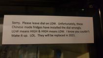 Mini fridge message at  star hotel