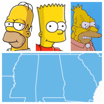Mississippi Alabama and Georgia look like Homer Bart and Grandpa Simpson