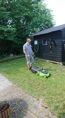 Mowing the lawn with hay fever