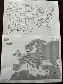 My American husband did better with the map of Europe than I did with the map of the US  Ive been to most of those states I missed  sorry