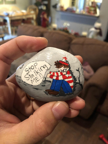 My aunt painted this rock for my brothers Christmas gift