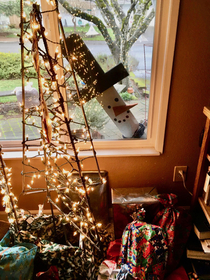 My aunts Christmas decorations were moved around by a windstorm and she woke up to this