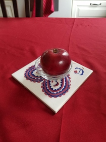 My boyfriend and I recently moved in together and he laughed that I use smaller fruit bowls as the fruit gets eaten Today there was one apple left so so I did this I want to see if he says anything