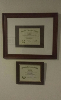 My brother and I graduated from the same school with the same degree and my mom decided to frame our diplomas I was never the favorite son