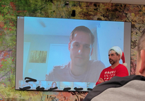 My brother and I work for the same company He made a comment remotely during our all staff holiday party and then his big stupid face no offense stayed on the screen for the next  min or so while our CEO talked Made me so happy lol
