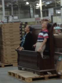 My brother saw this elderly Chinese couple trying out a bed at Costco