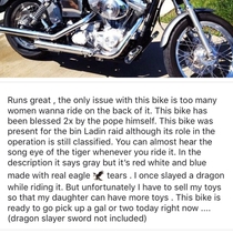 My buddy made a funny ad for his bike a few days ago