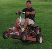My buddy Nick has been working on race cars since he was a child This is him after he fine tuned his lawn mower