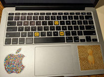 My cousin got stickers for her school CMU and put them on her keyboard without thinking it through