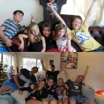 My cousins and I recreated an old photo of ourselves from roughly  years ago Me on the right