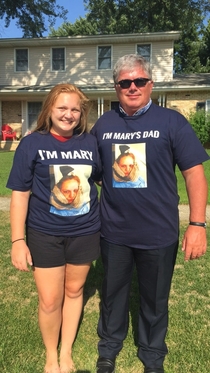 My dad has been telling my sister since kindergarten that hes going to make matching shirts for the first day of school he finally did it for her senior year
